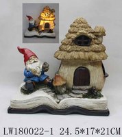 Maison de conte de fées en polyrésine pour jardin féerique avec lumières LED solaires, décoration créative de jardin nocturne en plein air