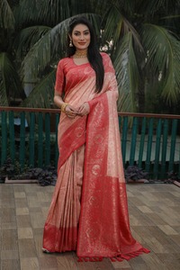 Vente en ligne de nouveaux beaux saris en soie douce Kanjivaram avec bordures de tissage et de travail manuel pour femmes vêtements indiens et pakistanais - Product Image 3