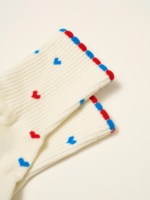 Chaussettes Club Grip Mini Heart Petal Trim Rouge Bleu Blanc Crew Demi-Mollet Antidérapantes Chaussettes de Yoga et de Pilates