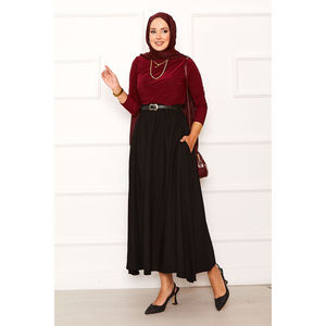 Black Formal Wrap <b>Skirt</b> with <b>Elastic</b> Waist and Pocket Details Comfortable Breathable Spandex Digital Print Patchwork Pattern - Product Image 5