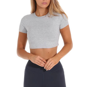 Camiseta recortada para correr para mujer, ropa de calle para gimnasio, entrenamiento físico, cuello redondo, Top corto, de manga corta Camiseta holgada para mujer - Product Image 6