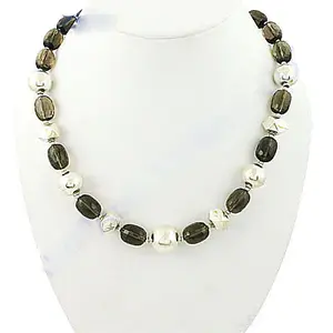 "Smoky Quartz <b>Crystal</b> <b>Necklace</b> for Women with Pearl and Silver Accents" - Product Image 1