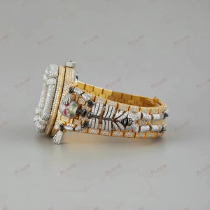 Design sur mesure plaqué or femmes diamant montre jaune blanc forme ronde mouvement à Quartz bande Position bijoux de mode - Product Image 3