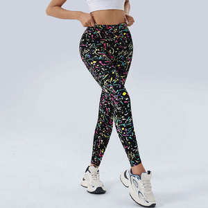 <b>Women</b> High Elastic <b>Yoga</b> <b>Pants</b> Neon Splatter Pattern Print Breathable Tummy Control Full Length Sports Leggings - Product Image 5