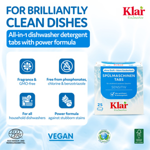KLAR RTS 2 Tablettes lave-vaisselle véganes écologiques Europe 25 pièces Sans parfum Haute activité Sans OGM Biodégradables pour - Product Image 2