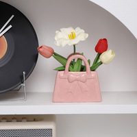 Vase en céramique en forme de sac à main petit vase décoratif blanc avec motif de trèfle, multi-usage pour fleurs, cadeau, décoration de mariage à la maison