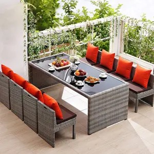 Altovis muebles tejidos de ratán impermeables 4-6 personas juegos de comedor al aire libre para jardín patio terraza
