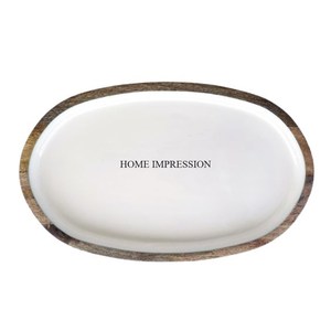<b>White</b> Color Enamel Finished From Inside Oval Shape Acacia <b>Wood</b> Luxury Serving <b>Tray</b> From Indian Manufacturer in Impressive Price - Product Image 1