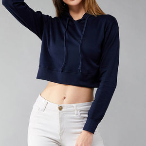 Vente en gros de sweats à capuche courts pour femmes de haute qualité, style streetwear, couleur personnalisée sur le devant, sweat à capuche court pour femmes à manches longues - Product Image 3