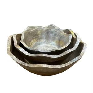 Prix usine fait à la main Wavy Edge Design bol en bois de manguier salade de fruits bol de service ensemble bol décoratif en bois ensemble de 3 pièces - Product Image 1