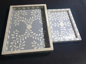 Bandeja de servicio de lujo de un solo nivel hecha a mano con incrustaciones de nácar para cocina, uso de especias, vajilla India disponible a granel al por mayor - Product Image 3