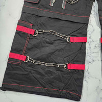 Pantalon noir et rouge à fermeture éclair pour femme, unisexe, gothique, grunge, punk, streetwear, pantalon à crâne