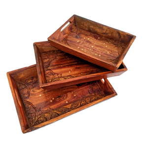 Bandejas de madera de Pakistán con juego de trabajo de latón de 3, bandejas de artesanía en madera de primera calidad, bandejas de artesanía en madera de la mejor calidad - Product Image 5