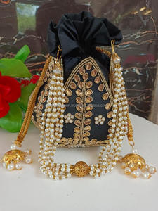 Nouvel arrivage superbe sac à main en relief imprimé multicolore Zardozi Work Bridal Evening Purse Women Traditional Potli String Purses - Product Image 5