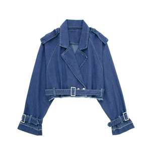 Automne femmes recadrée veste en jean nouveau Style col montant noir ou bleu Jean veste de moto pour Streetwear et tenues décontractées - Product Image 2