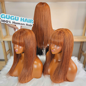 Perruque à frange sans colle de luxe 100% vietnamienne, 14 pouces, couleur ombrée marron personnalisée, cheveux humains, produits capillaires naturels pour femmes noires - Product Image 5