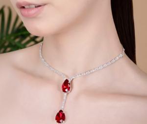 ชุดสร้อยคอประดับลูกปัดสีแดงและต่างหูแบบติดหู สไตล์มินิมอล สร้อยคอแบบเชื่อมต่อลอยๆ ทำจากโลหะผสม พร้อมเครื่องประดับเข้าชุด ของขวัญสำหรับเธอ - Product Image 3