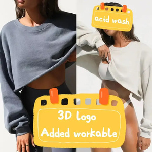 Nuevas Sudaderas Transpirables al por Mayor para Mujer, Sudaderas Cortas Lisas con Efecto Deslavado Ácido para Mujer - Product Image 3