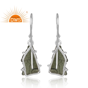 Vente chaude en argent Sterling naturel brut Moldavite pierres précieuses balancent boucle d'oreille bijoux personnalisés pour les femmes cadeau pour elle - Product Image 4
