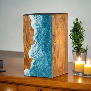 Handcrafted Rosewood Urn <b>Box</b> Ocean Wave Design Personalized <b>Memorial</b> Premium Adult Wooden Urn <b>Box</b> - Product Image 6