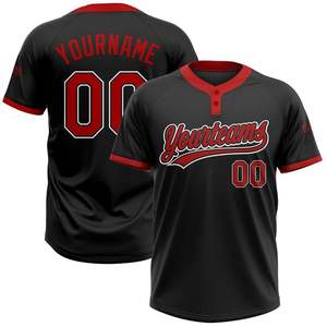 Black Jersey OEM Benutzer definierte Sublimation Softball Baseball <span class=keywords><strong>2</strong></span> Button Jersey Schwarz <span class=keywords><strong>2</strong></span> Knöpfe Baseball Club Jersey Großhandel - Product Image 1