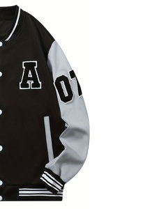 Vestes universitaires sans col personnalisées pour hommes et femmes, en laine/polyester, manches en cuir, tenue décontractée et athlétique, logo frontal, 2025 - Product Image 3