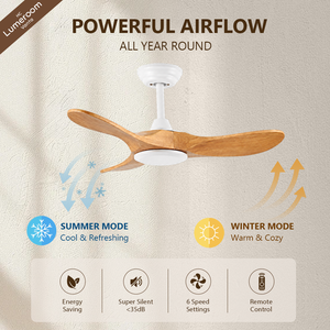 36 Inch <b>Ceiling</b> <b>Fan</b> Without Light, 3 Solid Wood Blades, Downrod Mount, Reversible DC Motor with <b>Remote</b> <b>Control</b> for Bedroom - Product Image 2