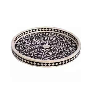 Plateau d'incrustation d'os Plateau de service indien fait à la main de luxe et de haute qualité Prix d'usine direct Plateau de service d'incrustation d'os Hôtel à la maison - Product Image 1