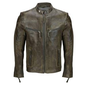 Chaquetas de cuero informales para hombre, chaqueta de cuero genuino 100%, chaquetas de moda de cuero tostado desgastadas - Product Image 1