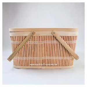 Woven <b>Wicker</b> Picnic <b>Basket</b> Double Handle Linen Lined Storage Organizer <b>Gift</b> <b>Basket</b> for Outdoor Lunch and Home Use - Product Image 3