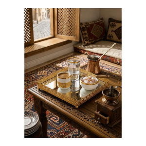 Wedding Gift Set-Traditional Groom's Coffee <b>Engagement</b> Tray with Mirror Turkish Delight Holder Cup and <b>Mug</b> Set - Product Image 1