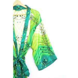 Bata Kimono de seda con estampado Floral para mujer, ropa de baño, abrigo envolvente para la casa, Kimono - Product Image 2