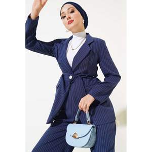 Conjunto de chaqueta a rayas con cintura Azul Marino - Product Image 4