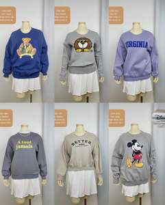 Sudadera de gran tamaño con cuello redondo de lana de algodón, sudadera bordada con hombros caídos y cuello redondo para fabricantes de ropa de mujer - Product Image 5