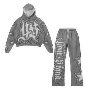 2025 Trending Men Streetwear Sets High Quality Wholesale Custom 100% Cotton Hooded Applique Oversized Winter Tracksuits - Product Image 1