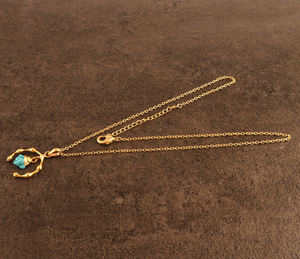 Collar con colgante de aro de turquesa natural, cadena de cable chapada en oro de la piedra de nacimiento, joyería - Product Image 4