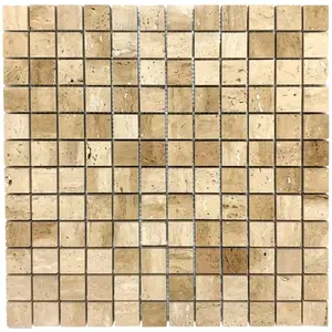 Patara 1 "x 1" Tamaño de piedra 12 "x 12" Malla travertino Azulejo de mosaico 10 pies cuadrados por caja - Product Image 1