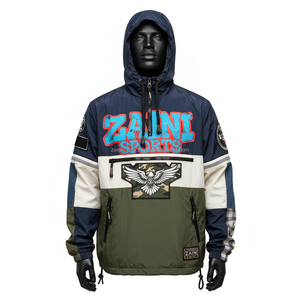 Veste coupe-vent en nylon polyester de qualité supérieure avec empiècements couleur marine crème olive broderie personnalisée logo Veste coupe-vent pour homme - Product Image 1