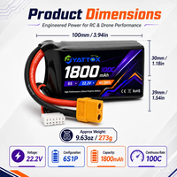 Batterie LiPo 6S 1800mAh 100C à décharge rapide 100% LCO pour avion RC, voiture, jouets et modèles réduits