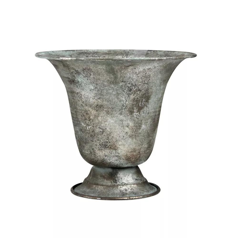 Resistente Groothandel Gemaakt In India Product Rustieke Metalen 6.75 "Zilver En Verdigris Urn Planter Voor Outdoor Boerderij Tuin Gebruik