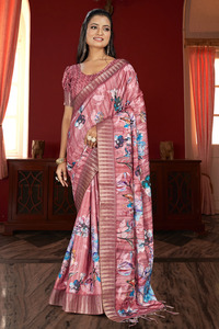 Discover Timeless Elegance Nuevo catálogo 'Morpankh' lanzado con exclusivo estampado de flores Peach Sarees Indian Pakistani - Product Image 4