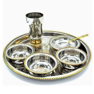 Juego de Thali de latón puro, Thali de cobre grande para vajilla tradicional martillada, vajilla para hogares indios, beneficios ayurvédicos - Product Image 2