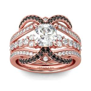 Ensemble de bagues en argent sterling de qualité supérieure, couleur or rose, avec pierre taillée en coussin, Jeulia - Product Image 3