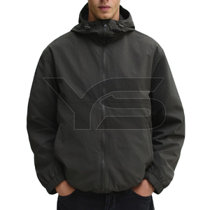 Men's Custom Casual Softshell <b>Jacket</b> for Winter Solid Pattern with Hooded Collar Front Logo Button Closure - Product Image 2