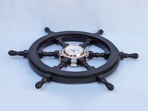 นาฬิการูปเรือทำจากไม้ลายการเดินเรือด้วยศิลปะพื้นบ้านขัดเงาหน้าปัดเข็มทิศแบบโจรสลัดมีทิศทางและของตกแต่งรูปสมอทองเหลือง - Product Image 4