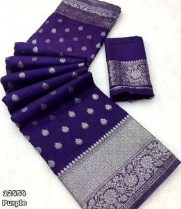 Khadi georgette เสื้อผู้หญิงผ้าส่าหรีย้อมสีด้วยมือพร้อมผ้าซารีทอสีเงิน2024ใหม่ล่าสุด - Product Image 2