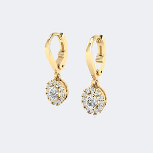 Pendientes colgantes lineales con halo de diamantes redondos de 0.20 CTW, engastados con pavé, en oro macizo, joyería fina para mujer - Product Image 5
