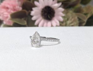 Solid 14k White Gold Luxury Jewelry, 1 Ct Pear Cut Lab Grown Diamond Hidden Halo Wedding Ring For Women's, White Gold Jewelry - Product Image 5