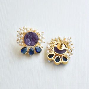 Aros de Latón al por Mayor, Pendientes de Botón Naturales con Piedras Semipreciosas Naturales, Acabado de Latón Antiguo, Estilo Moderno, Alta Calidad - Product Image 5