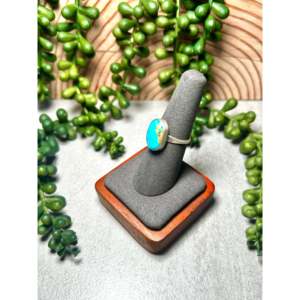 Navajo-Made Fine Jewelry Kingman Turquoise & Sterling <b>Silver</b> <b>Statement</b> <b>Ring</b> Size 7.25 for Everyday Wear - Product Image 3
